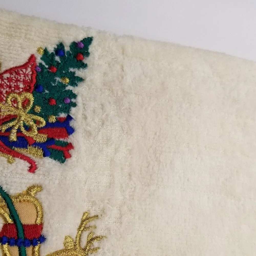 Home Collection Towel Set Unisex OS Vintage Christmas Beige Reindeer Sleigh 3pc